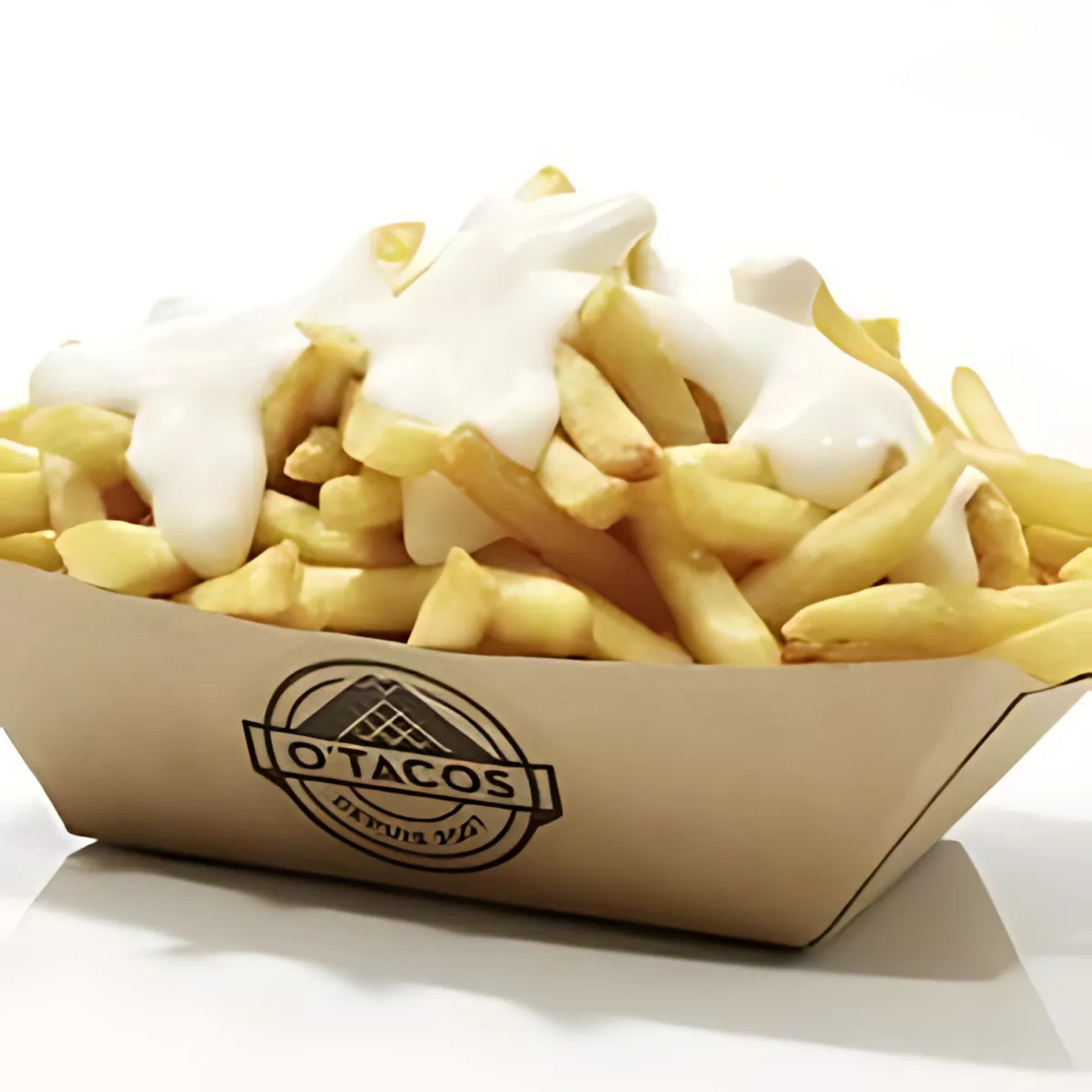 Patata fritas con salsa de queso especial y cebolla corjinte